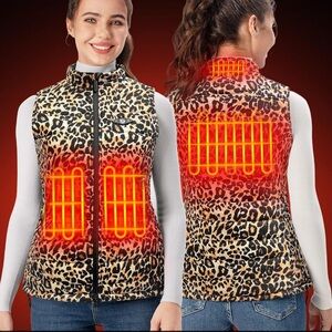 Brand New Heated Vest 16000 mAh Battery Pack Charger Zip Up Leopard Print